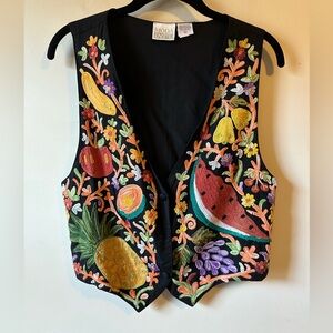 Moda International Embroidered Fruit and Flower Vest Unique Artsy